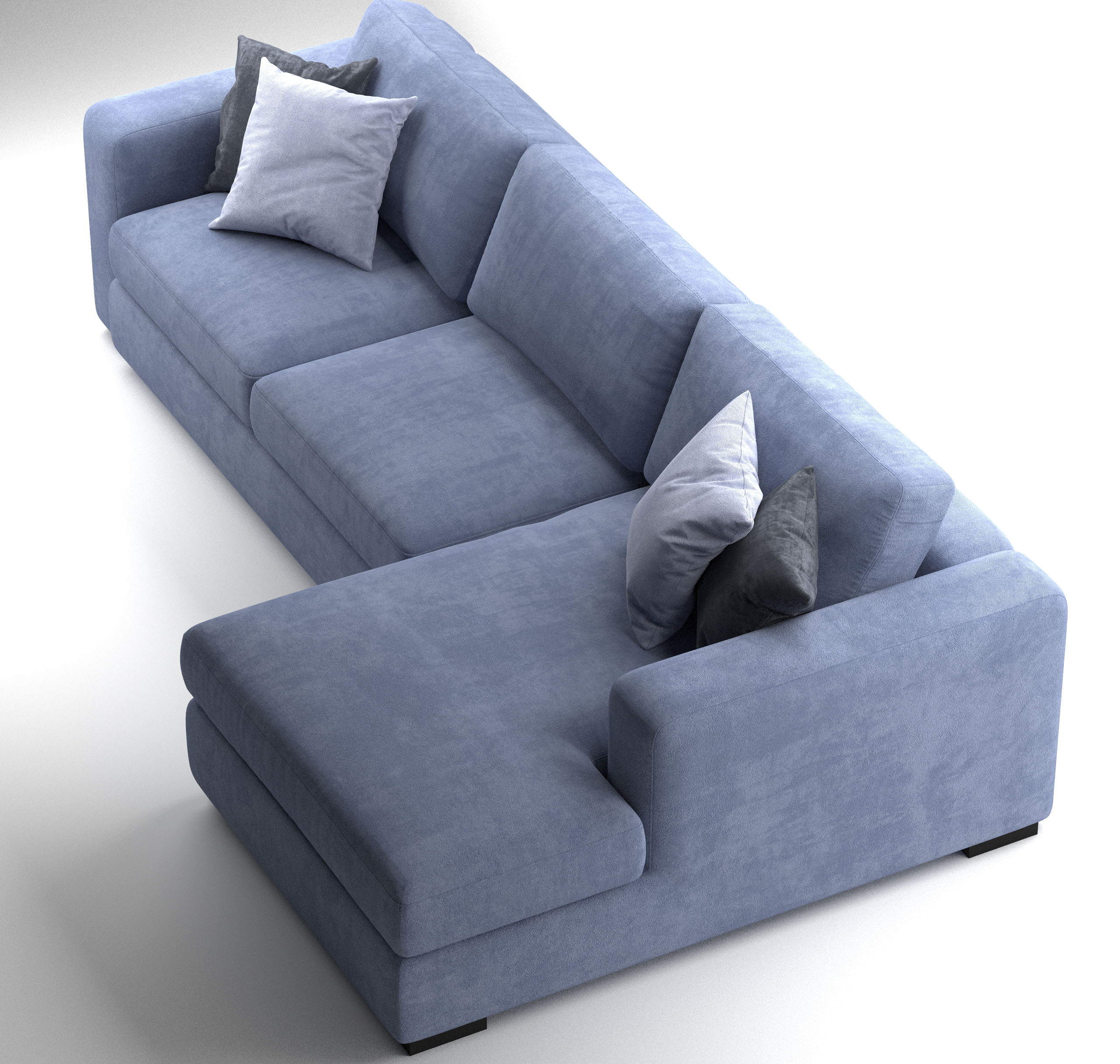 Blue Velvet Corner Sofa 3D Model 2