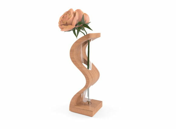 Wood and Glass Vase with Rose 3D Model
