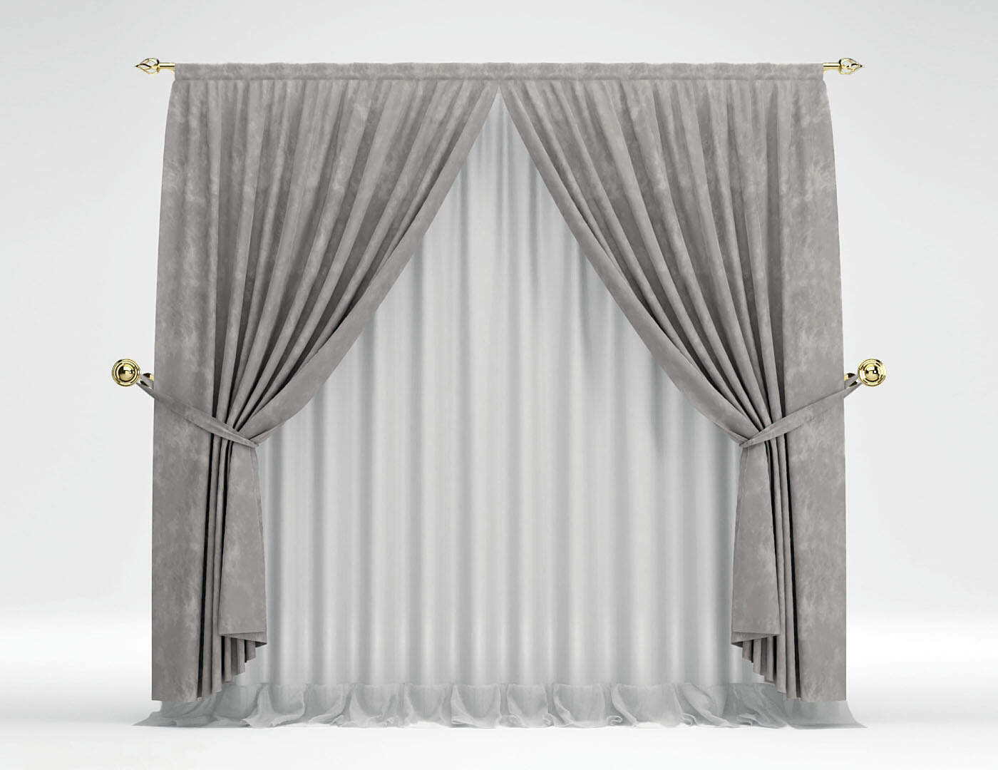 Gray Curtain with Golden Rod 3D Model