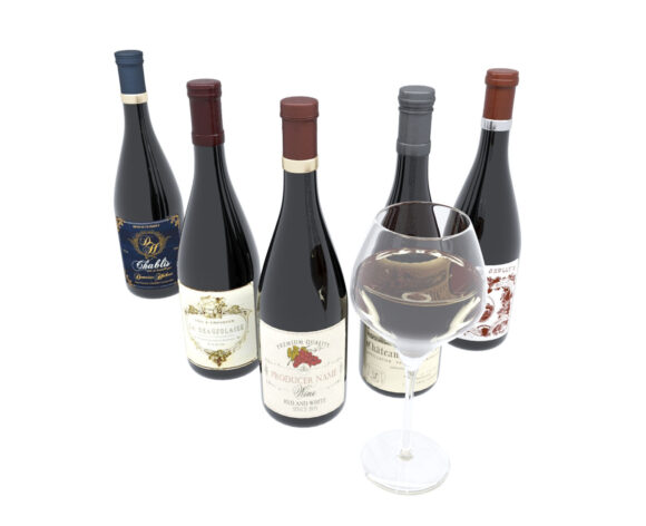 Wine Bottles and Glass 3D Model