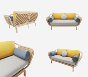 Double Seat Rattan Sofa 3D Model