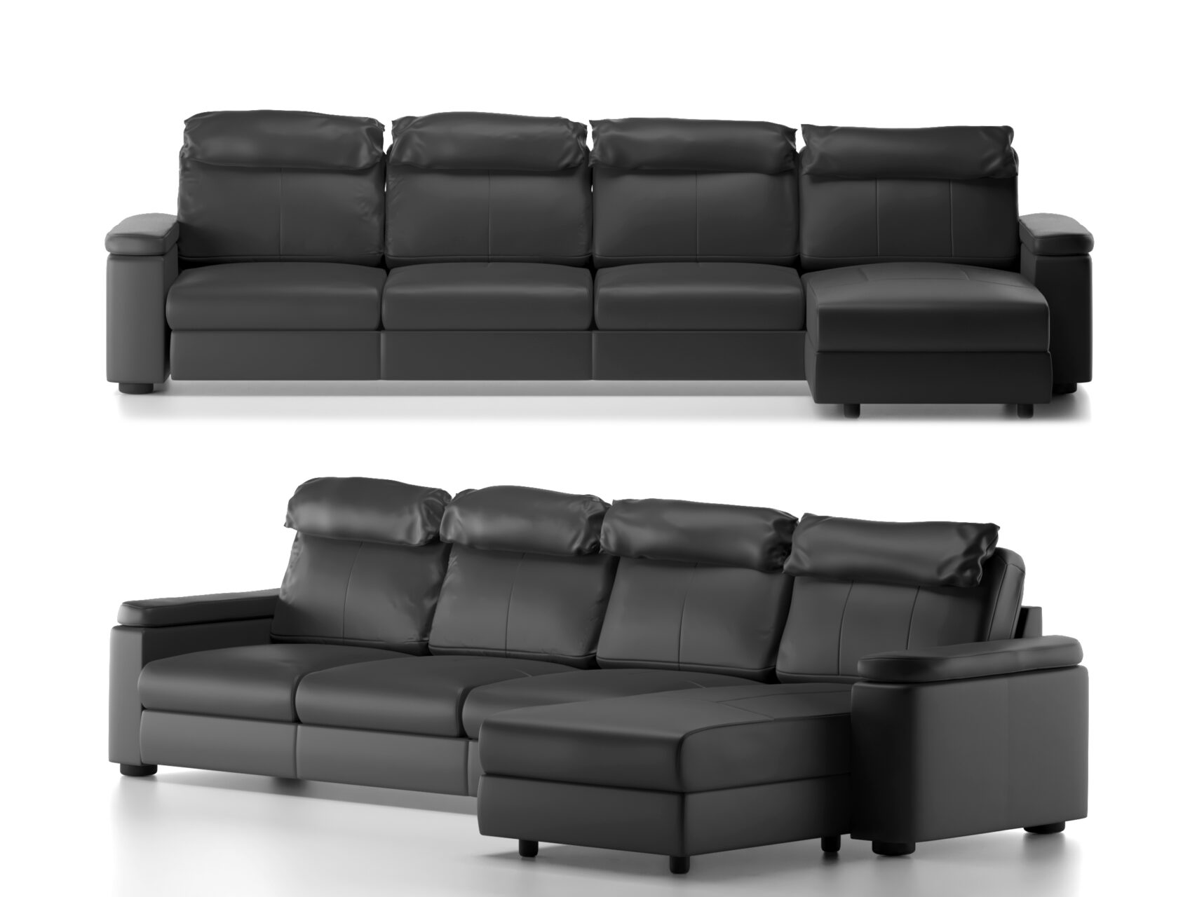 Black Leather 4 Seat Corner Sofa 3D Model Sofa