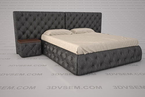 Natural Wood Base Double Bed 3D Model