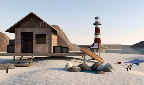 3D Small House Beach Scene