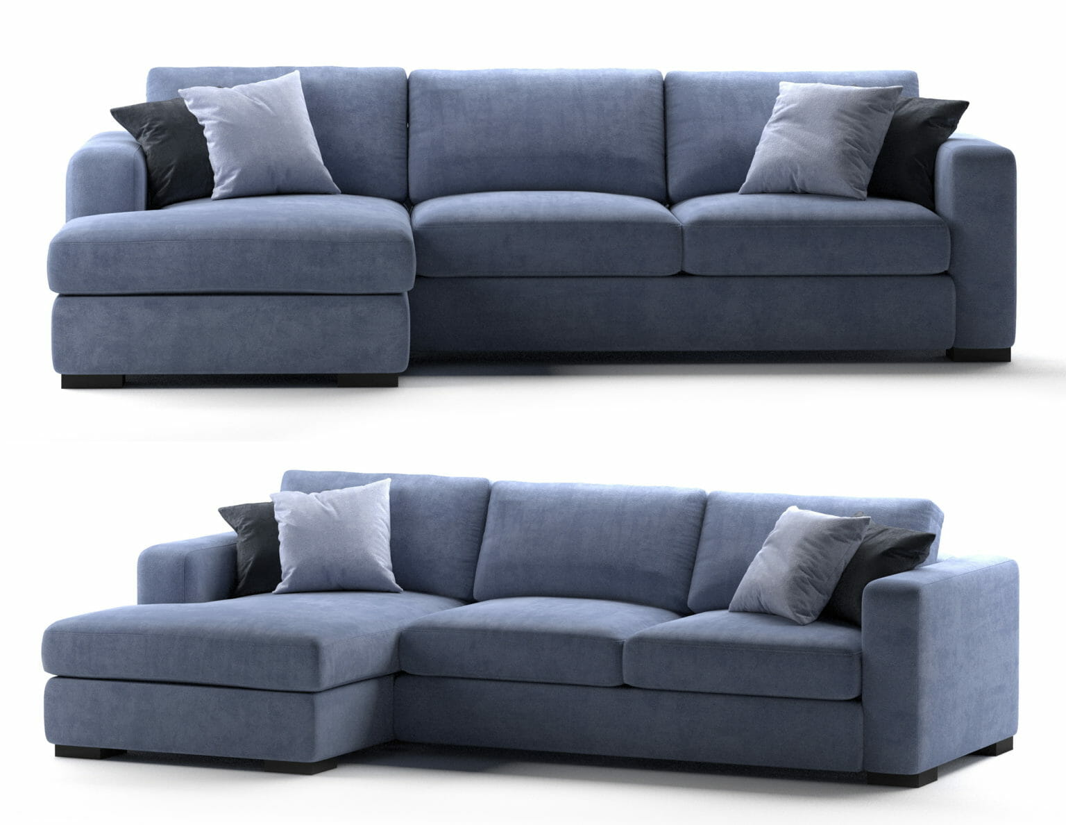 Blue Velvet Corner Sofa 3D Model Sofa