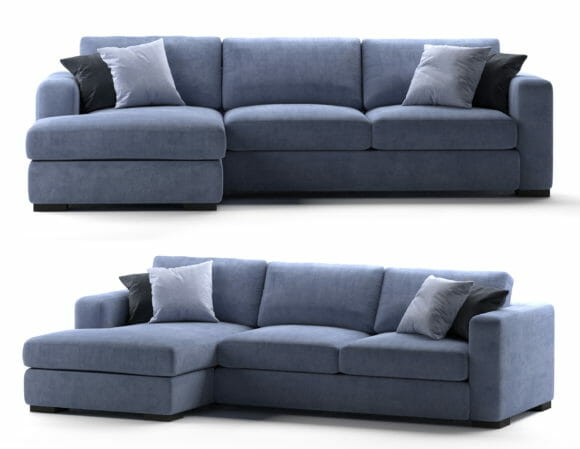 Blue Velvet Corner Sofa 3D Model 2