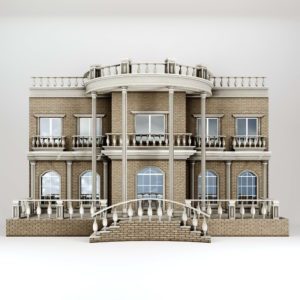 Classic House Building Front View 3D Model