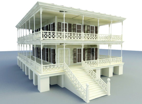 Classic Wooden House Building 3D Model