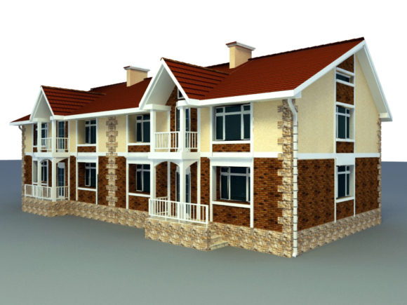  Double Village House Building 3D Model
