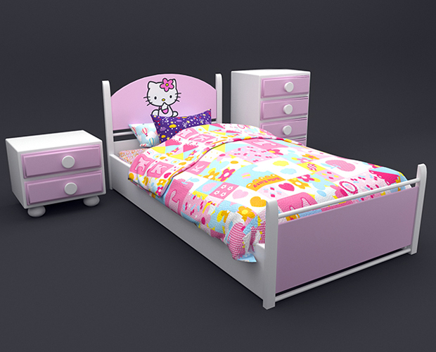 Free 3D Kids Bed Set Model
