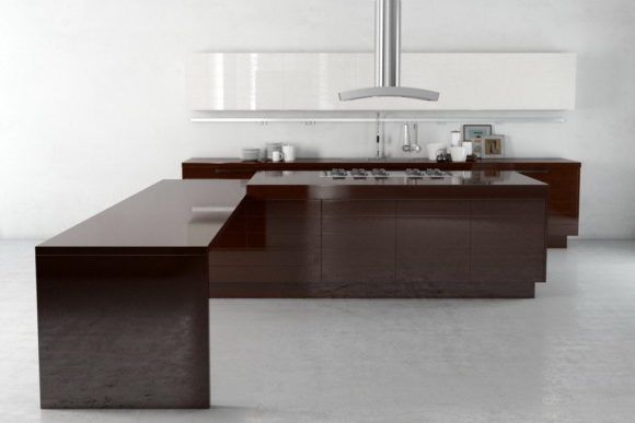 Glossy Wood Kitchen Design 3D Model