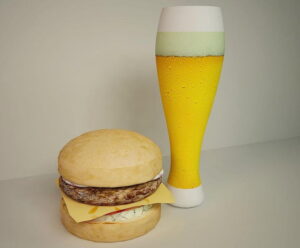 Hamburger with Beer 3D Model