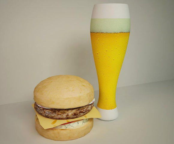 Hamburger with Beer 3D Model