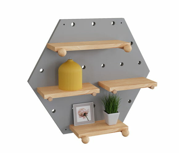 Hexagonal Wall Shelf With Object 3D Model
