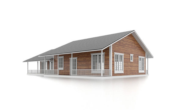 Long Wooden House Free 3D Model 2
