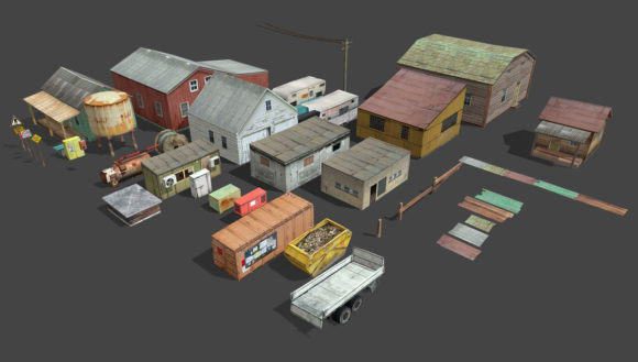 Lowpoly Village Buildings 3D Model Collection