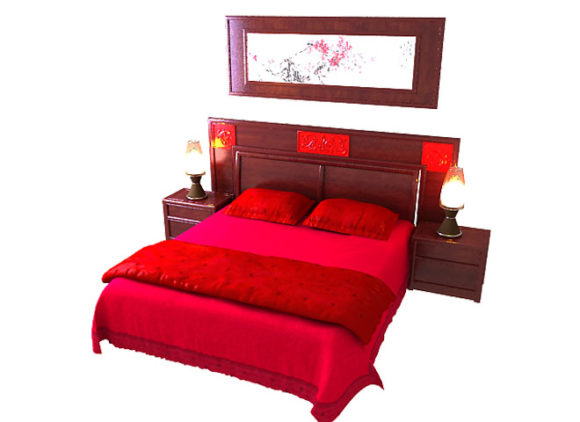  Luxury Red Bed Set 3D Model