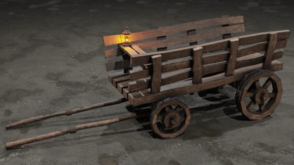 Medieval Cart With a Oil Lamp Free 3D Model 2