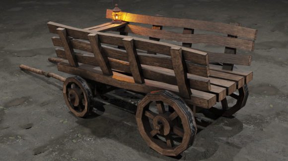 Medieval Cart With a Oil Lamp Free 3D Model