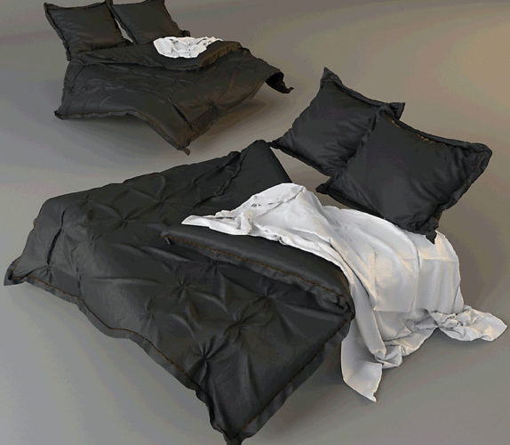  Messy Double Bed Set 3D Model