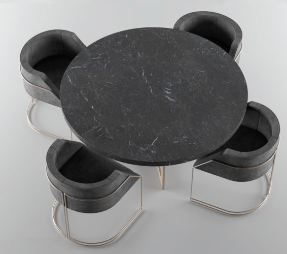 Modern Marble Dinning Table and Chair Set 3D Model