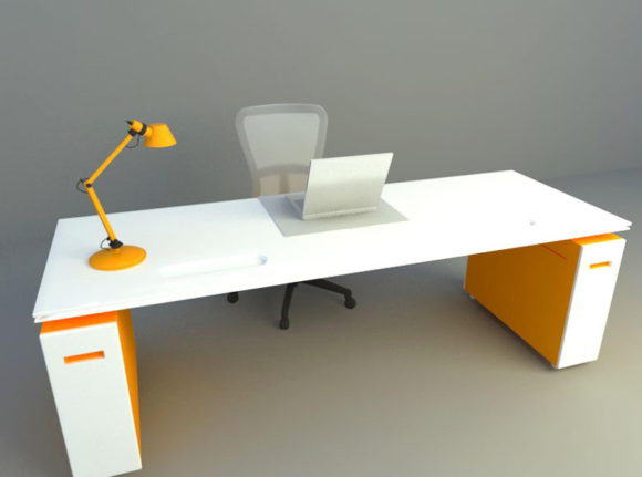  Orange Office Table and Chair 3D Model