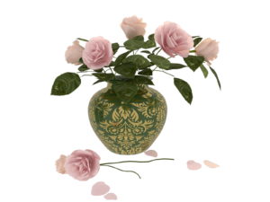 Pink Roses With Decorative Vase 3D Model