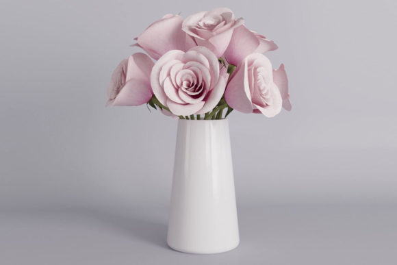 Pink Roses with Flower Pot 3D Model