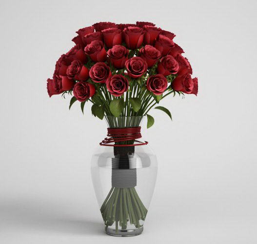 Red Roses in Glass Vase 3D Model