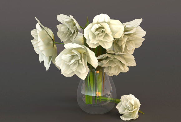 White Tulips in a Glass Vase 3D Model