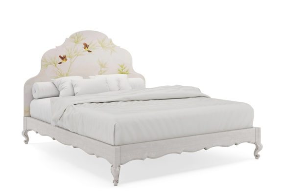 White Wood Decorative Double Bed Free 3D Model
