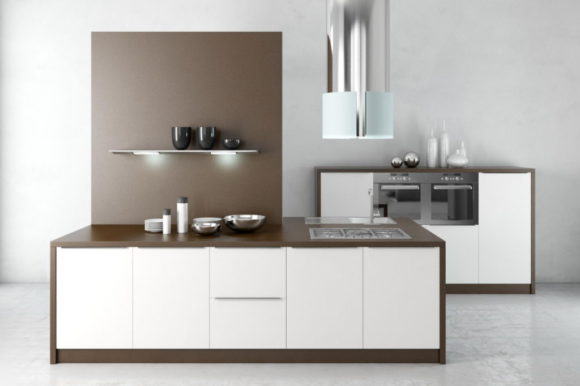 White and Wood Kitchen Design 3D Model