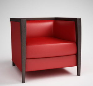 Wooden Armrest Red Leather Armchair