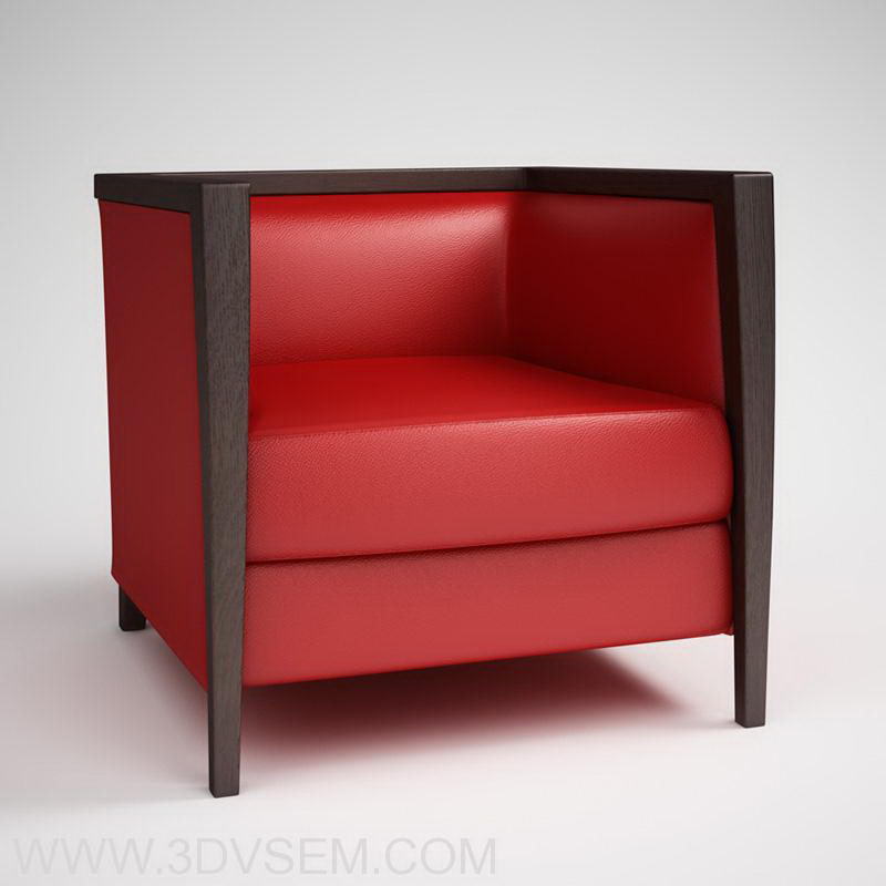 Wooden Armrest Red Leather Armchair