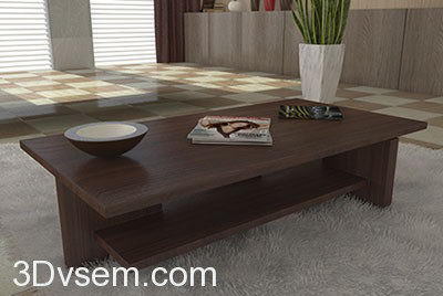 Wooden Base Coffee Table 3D Model