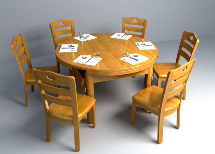 Wooden Dining Set 3D Model