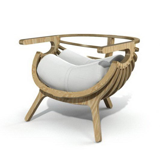 Wooden Frame Armchair 3D Model